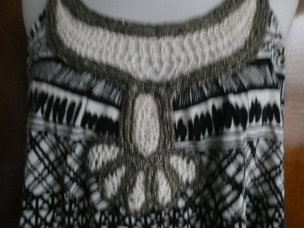 Sweaterworks Women's Top Black White Crochet Trim Cotton Rayon Size Large $68