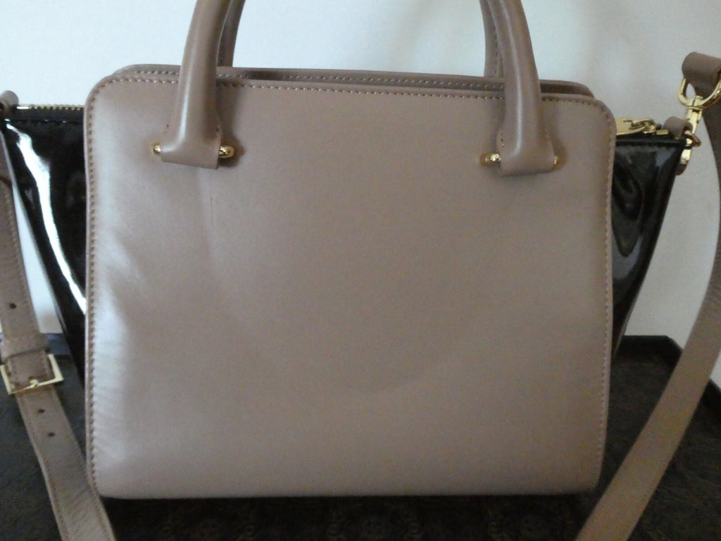 Ted Baker London Leather Crossbody Bag Nude/Black Top Handle Gold Bow Handbag