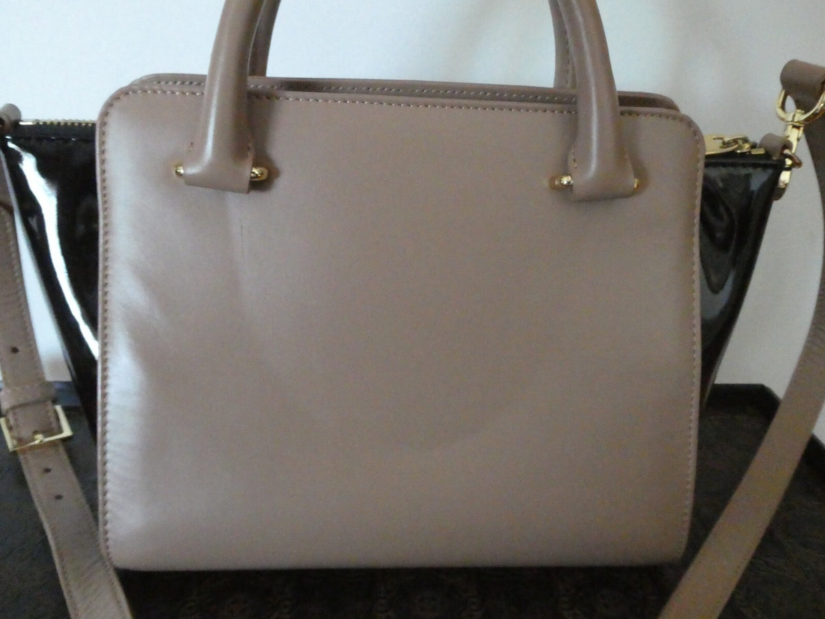 Ted Baker London Leather Crossbody Bag Nude/Black Top Handle Gold Bow Handbag