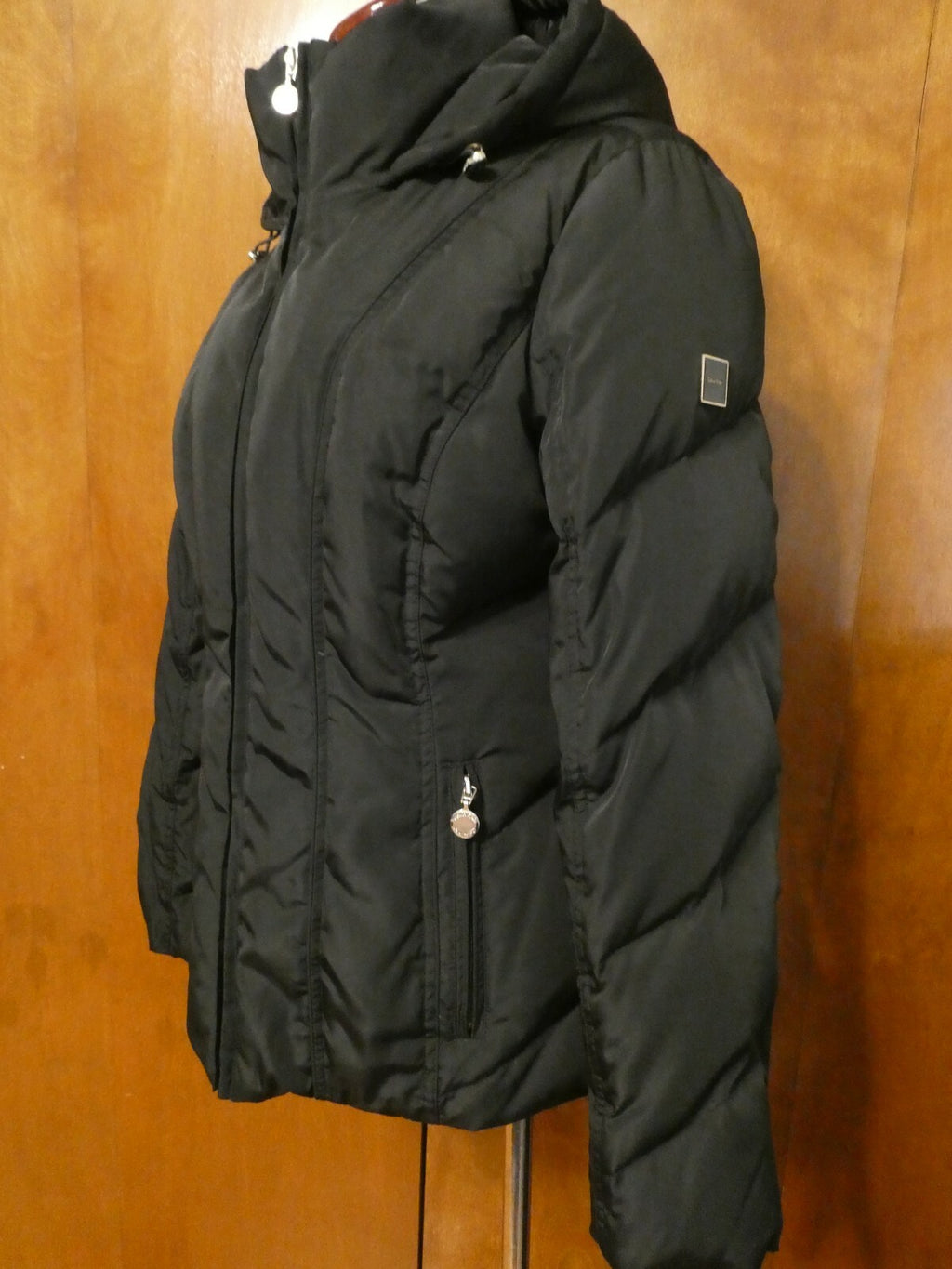 Calvin Klein Womens Duck Down Waterfowl Feathers Black Winter Hooded Coat Medium