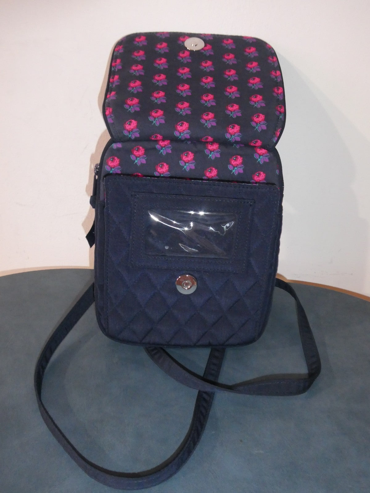 Vera Bradley Quilted Cotton Crossbody Wallet Organizer Purse – Classic Navy
