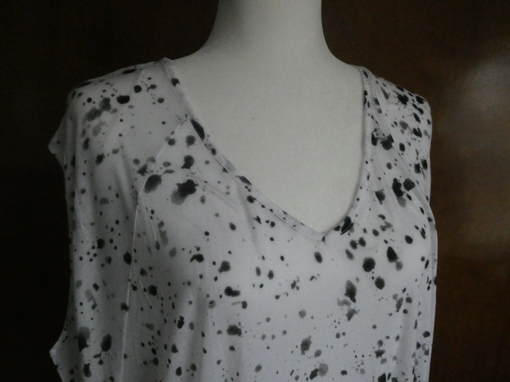Michael Kors Women Top White/Black Splash Print 100% Tencel Medium $69.50