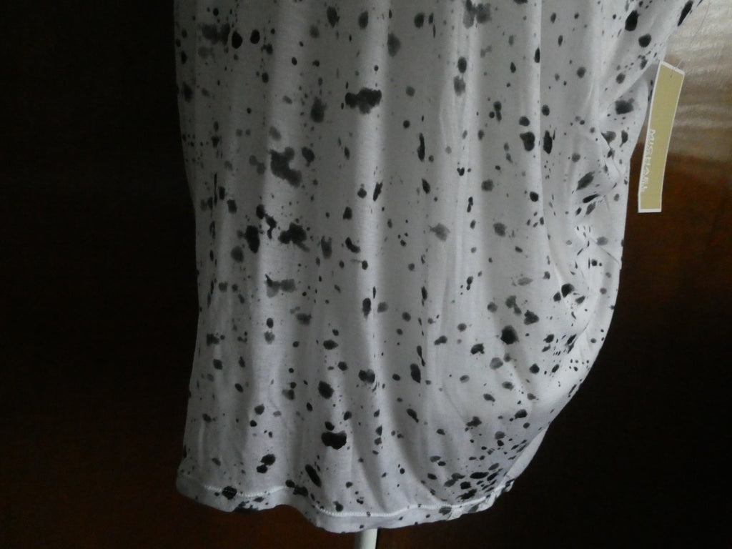 Michael Kors Women Top White/Black Splash Print 100% Tencel Medium $69.50