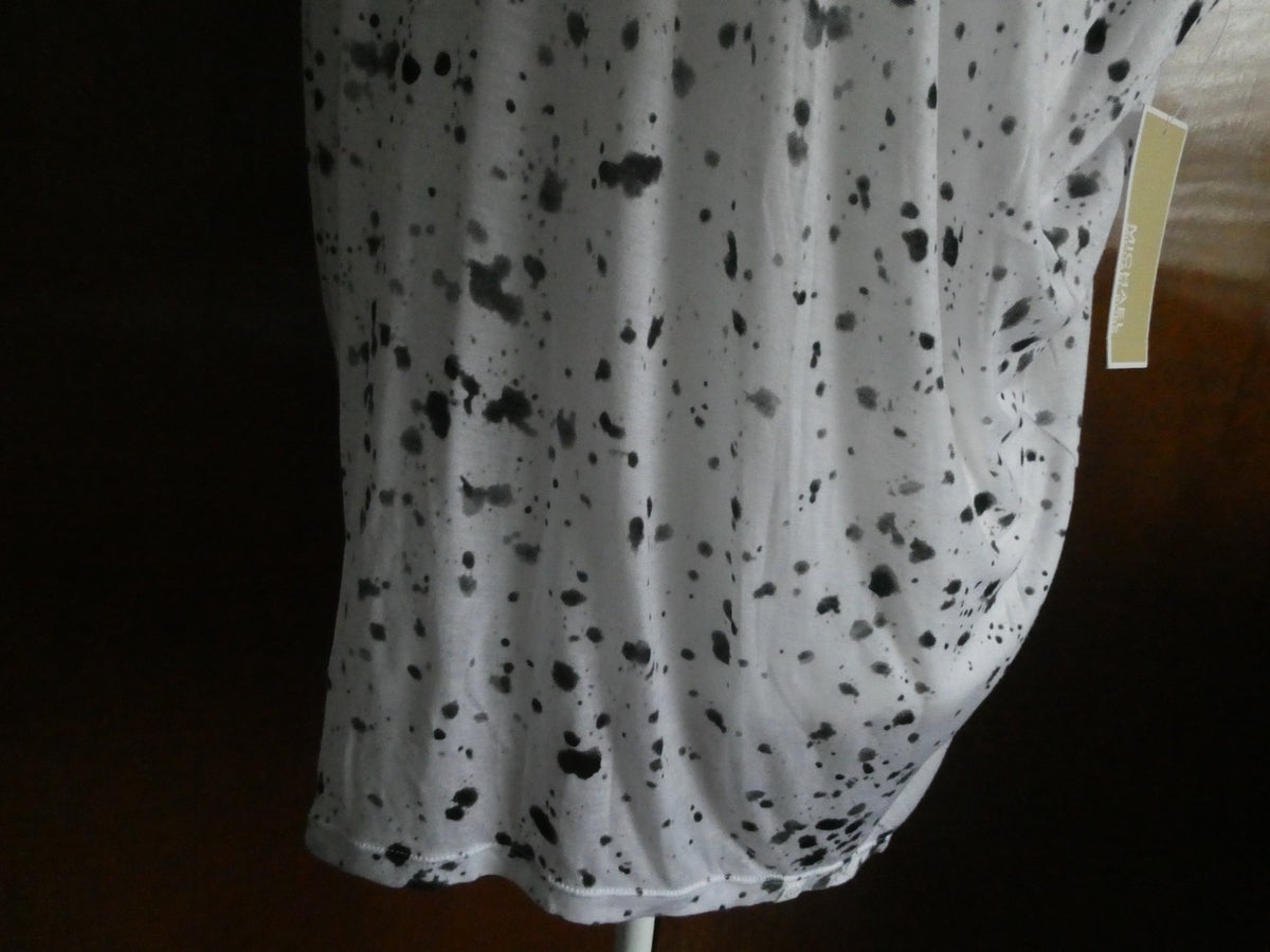 Michael Kors Women Top White/Black Splash Print 100% Tencel Medium $69.50