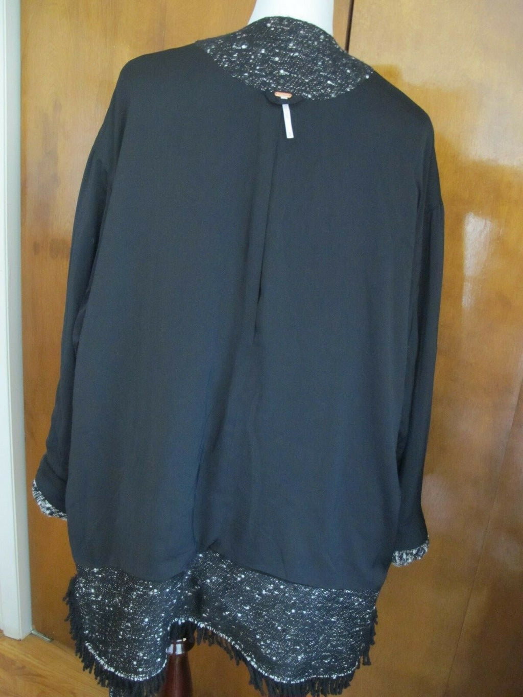 Free People Womens Black Combo Lined Fringe Wrap Coat Medium NWT fits Large