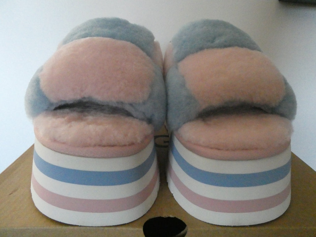 UGG WOMEN’S PINK/BLUE DISCO PASTEL STRIPE COMBO FLUFF SLIDE SANDALS US SIZE 8
