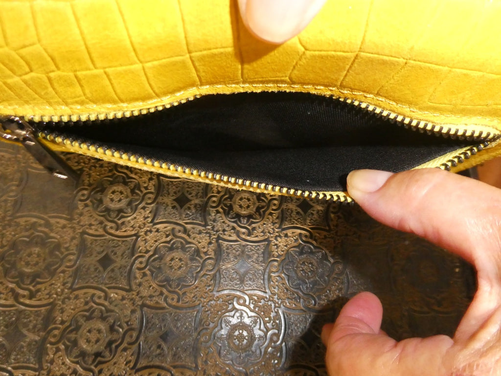 Italian Genuine Leather Chain Shoulder Crossbody Bag 9x7x 2 Mustard Yellow Italy