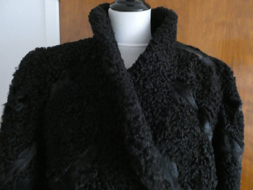 Genuine Fur Karakul Women’s Black Persian Lamb Coat Size Large Made in Moldova