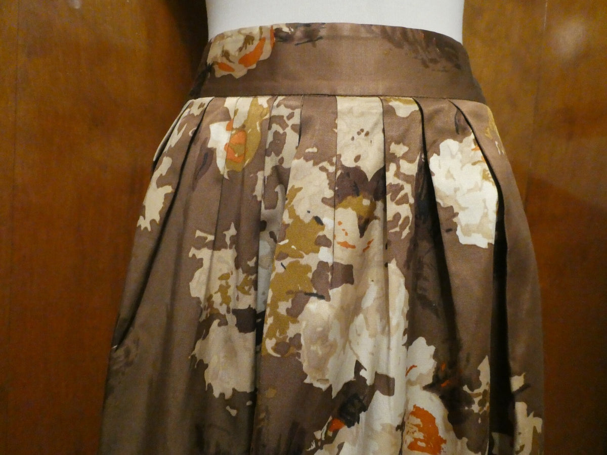 Talbots Women’s Floral Pleated Skirt Brown Cream Knee Length Size 6