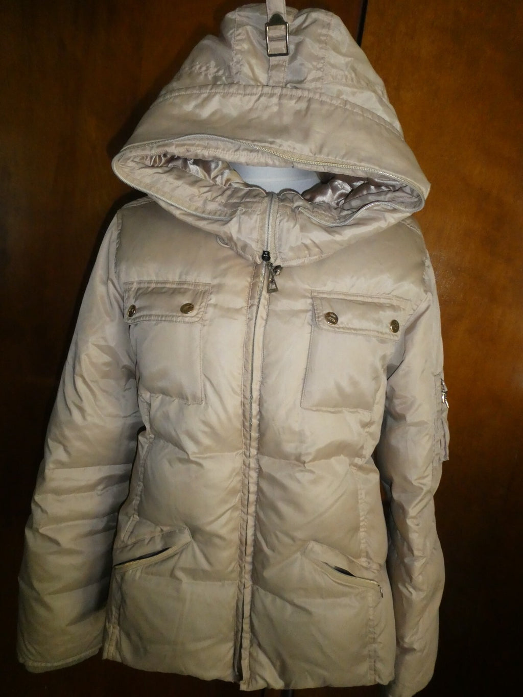 Jennifer Lopez junior girl's puffer zippered jacket coat beige size large