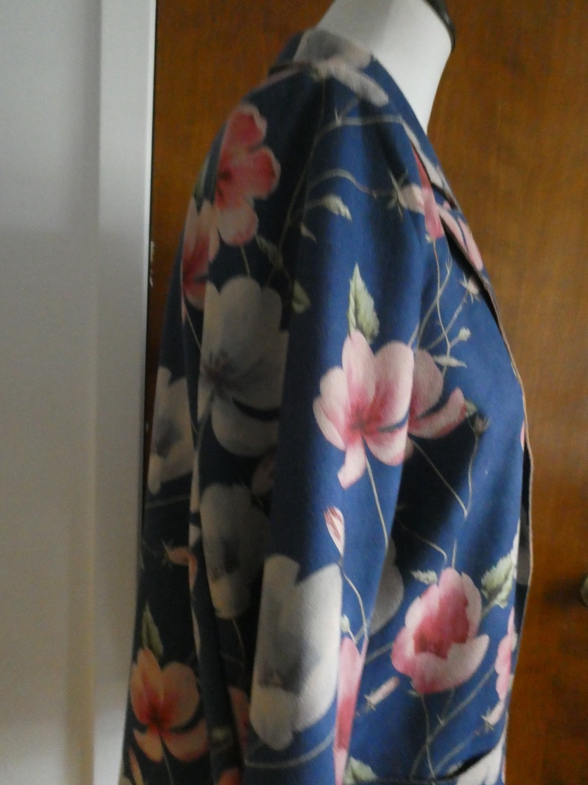 Solitaire Women's Small Floral Blazer Blue Pink Open Front Polyester Jacket