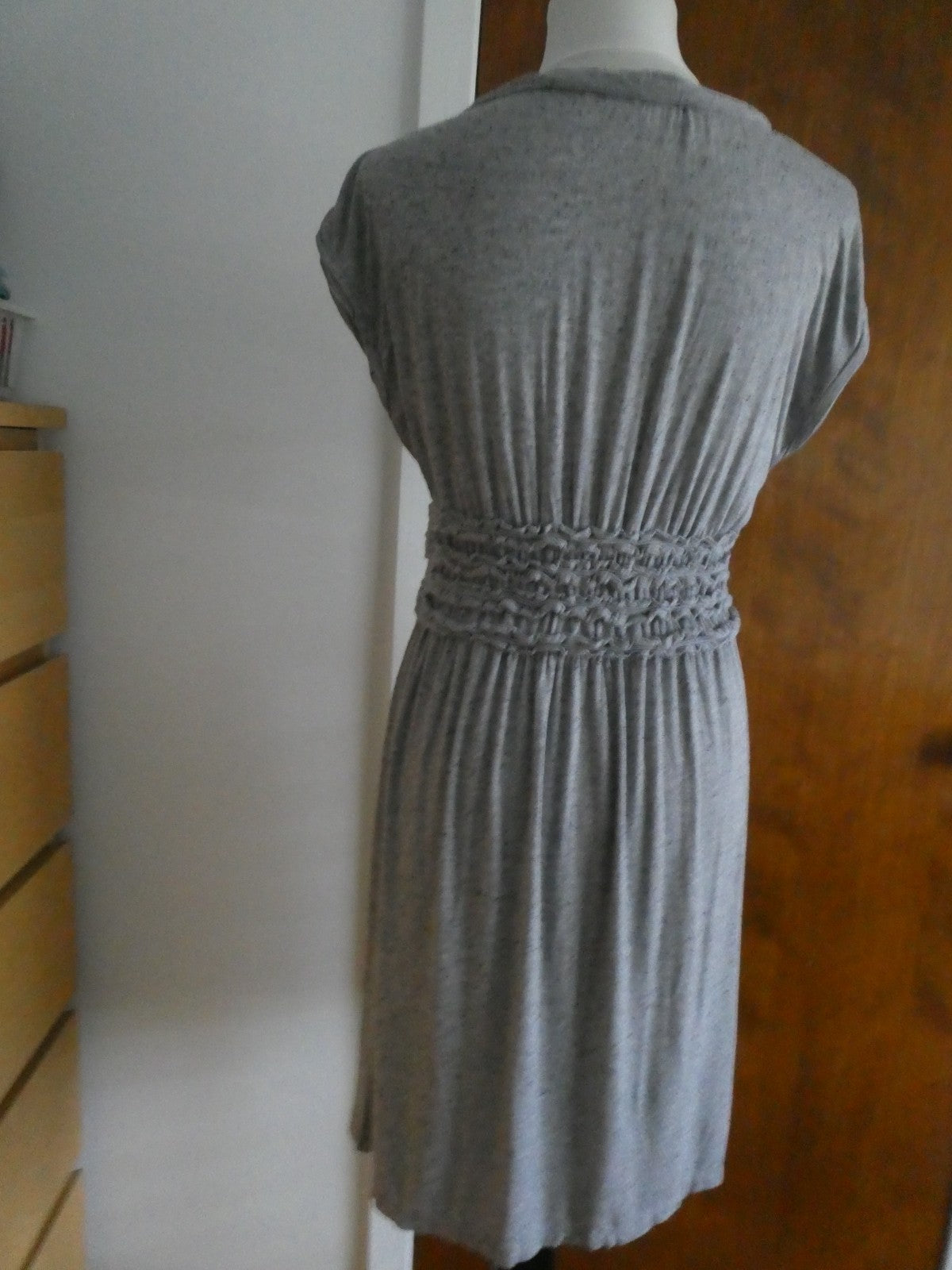 Max Studio women knit jersey dress heather gray with black flecks, featuring L