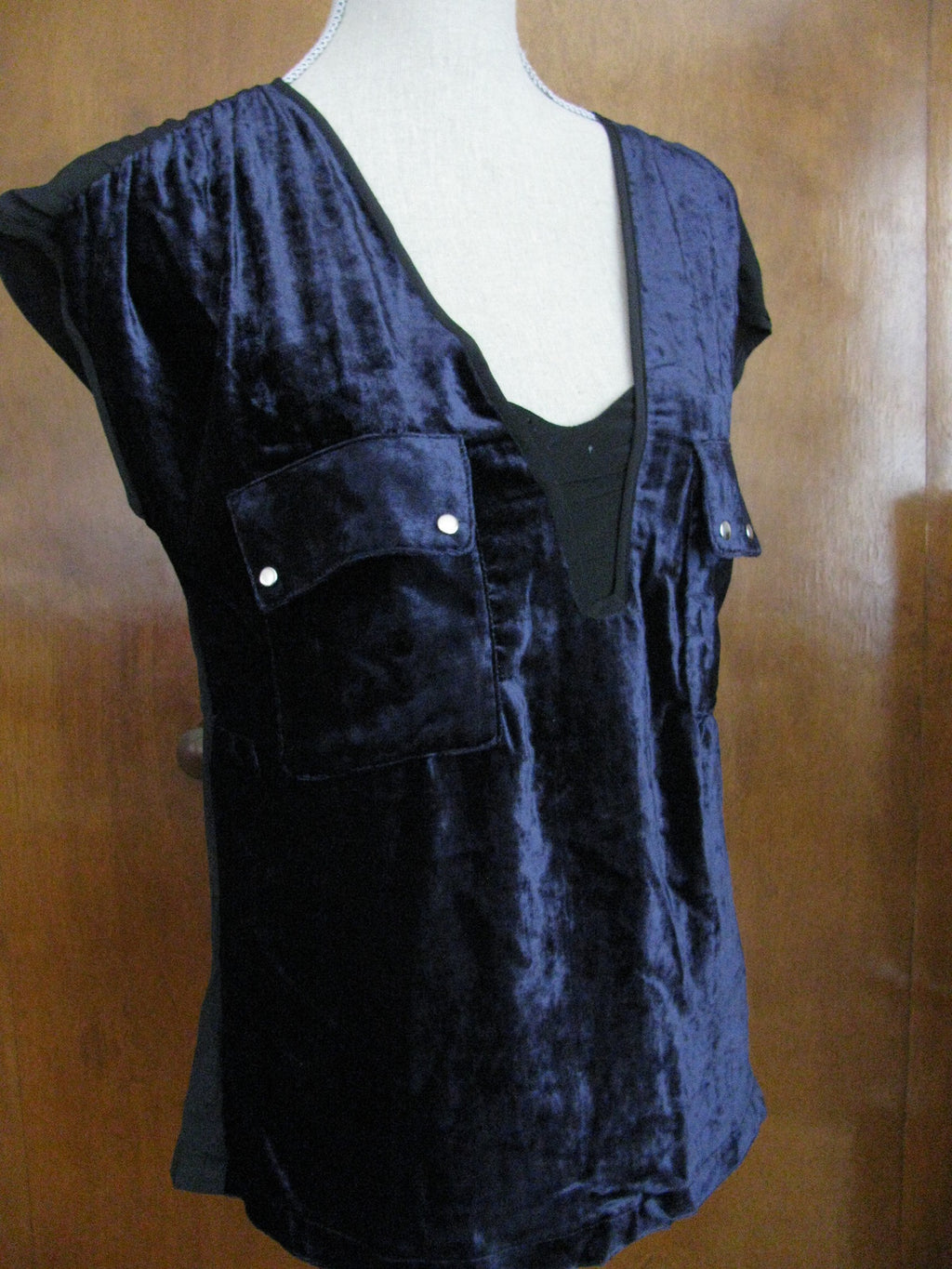 Vena Cava Navy/Black Velvet Blouse Women's Top New