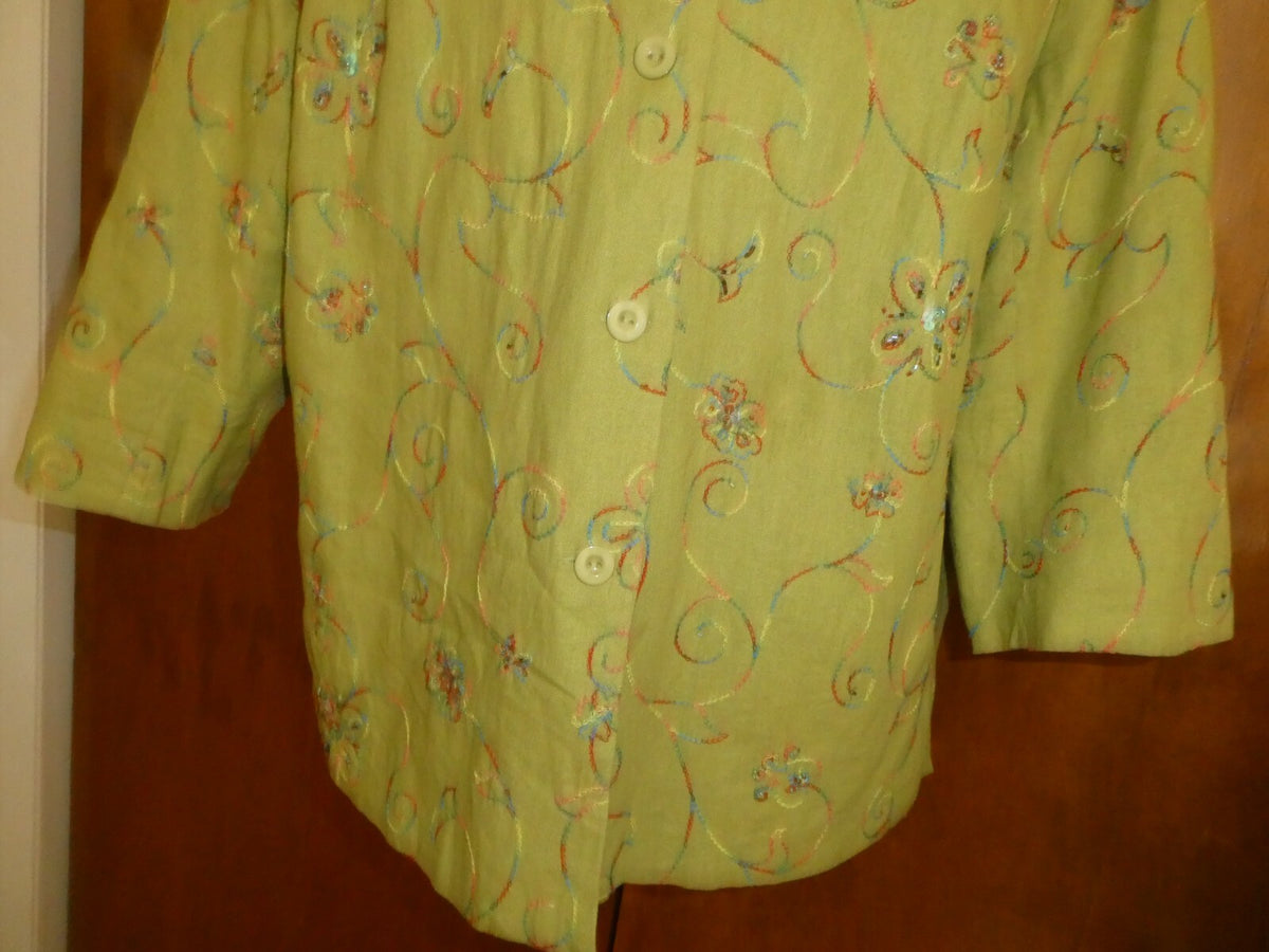 Anne Carson Women’s Lined Lime Green Linen/Rayon Beaded Embroidered Blazer 2X