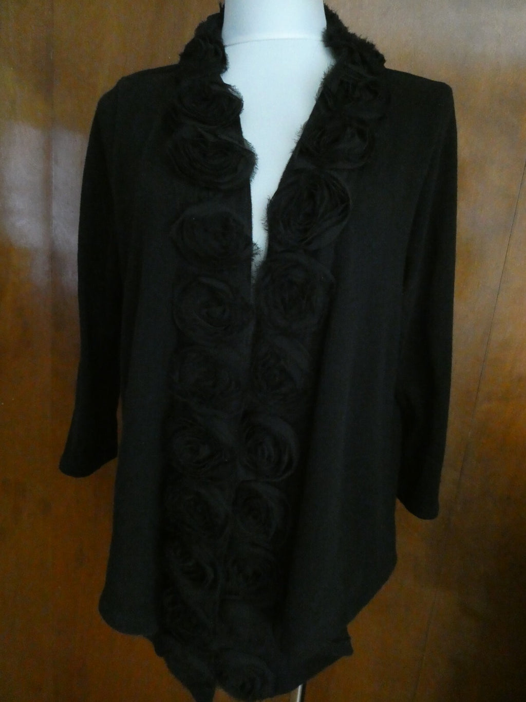 Yvos Women's Black Detailed Cotton Bland Cardigan Size XL