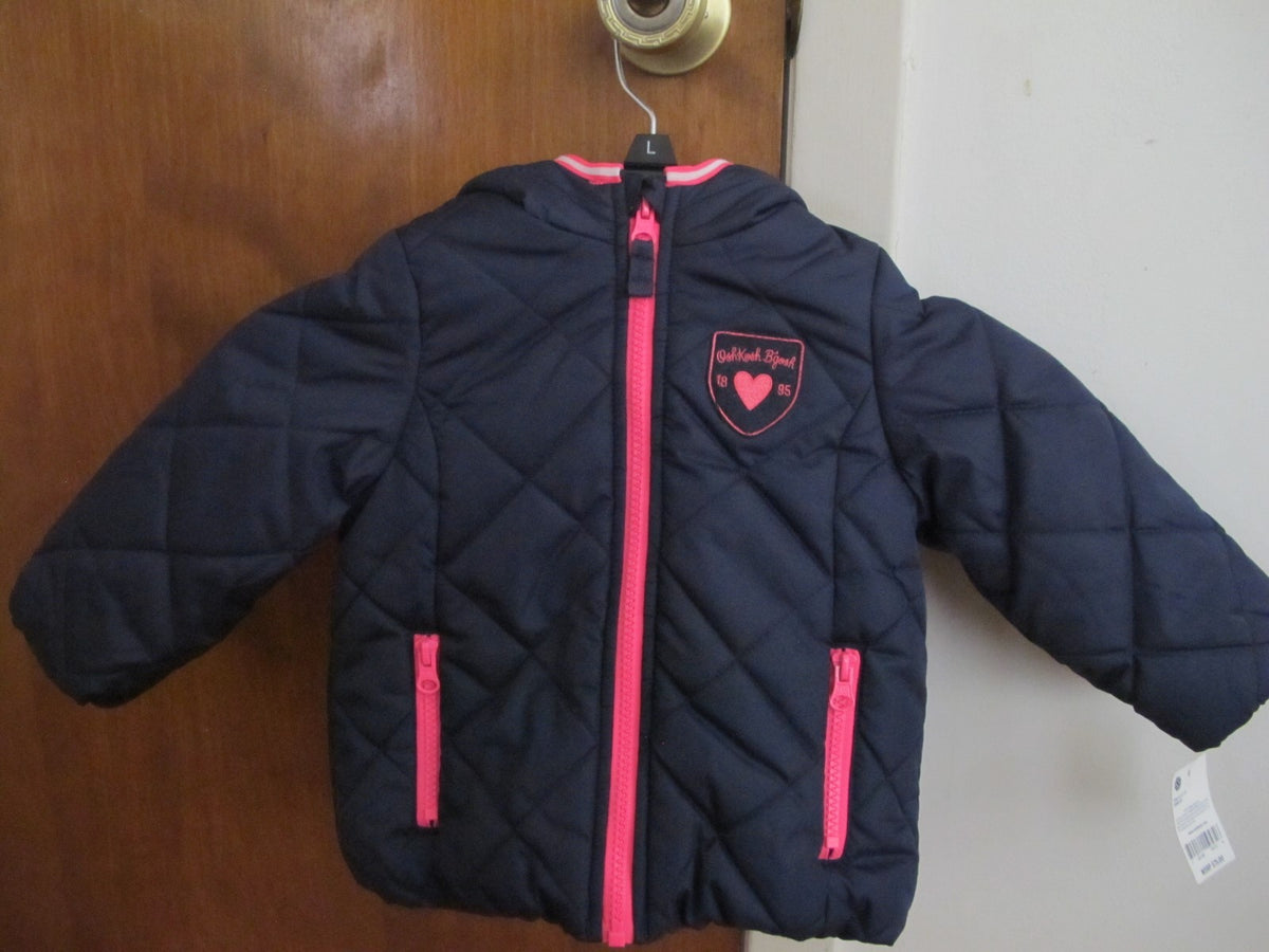 OshKosh Blue Navy Girls With Pink Zipper Jacket Coat Size 18M New