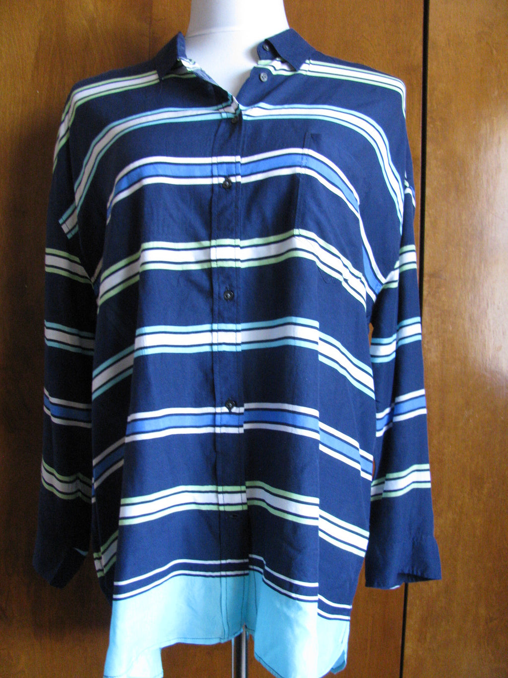 Gap women's 100% rayon stylish multicolor striped tunic top long sleeves Large 