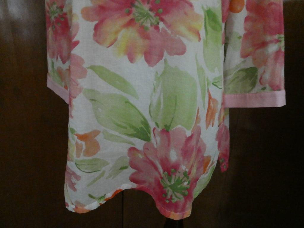 Jones New York Signature Women's Tunic Style Pink/Green Soft Cotton Top Large