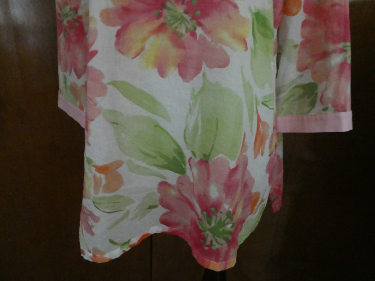 Jones New York Signature Women's Tunic Style Pink/Green Soft Cotton Top Large