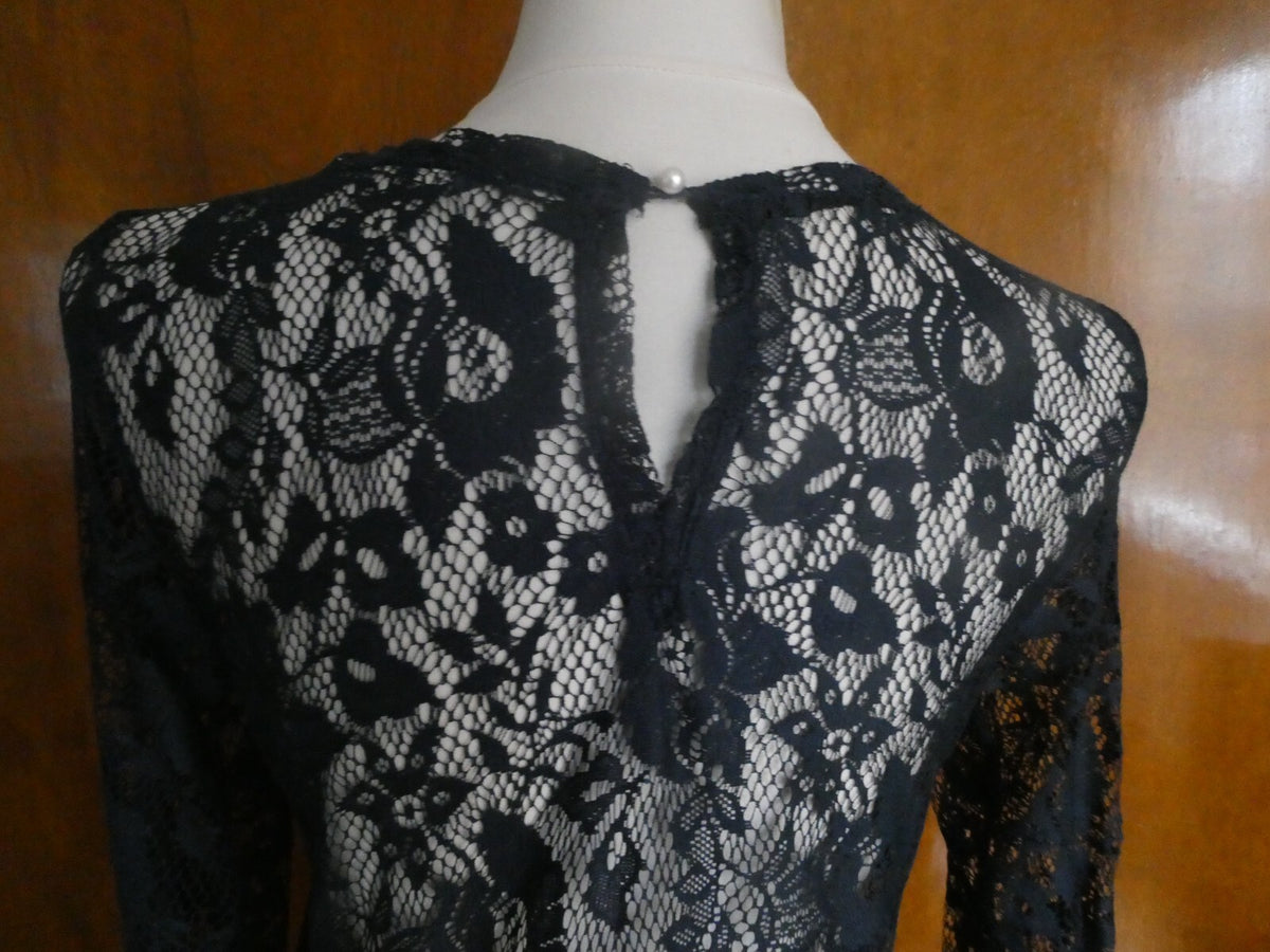 ZARA Collection women's navy fabric craft embroidered blouse size Small