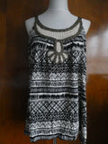 Sweaterworks Women's Top Black White Crochet Trim Cotton Rayon Size Large $68