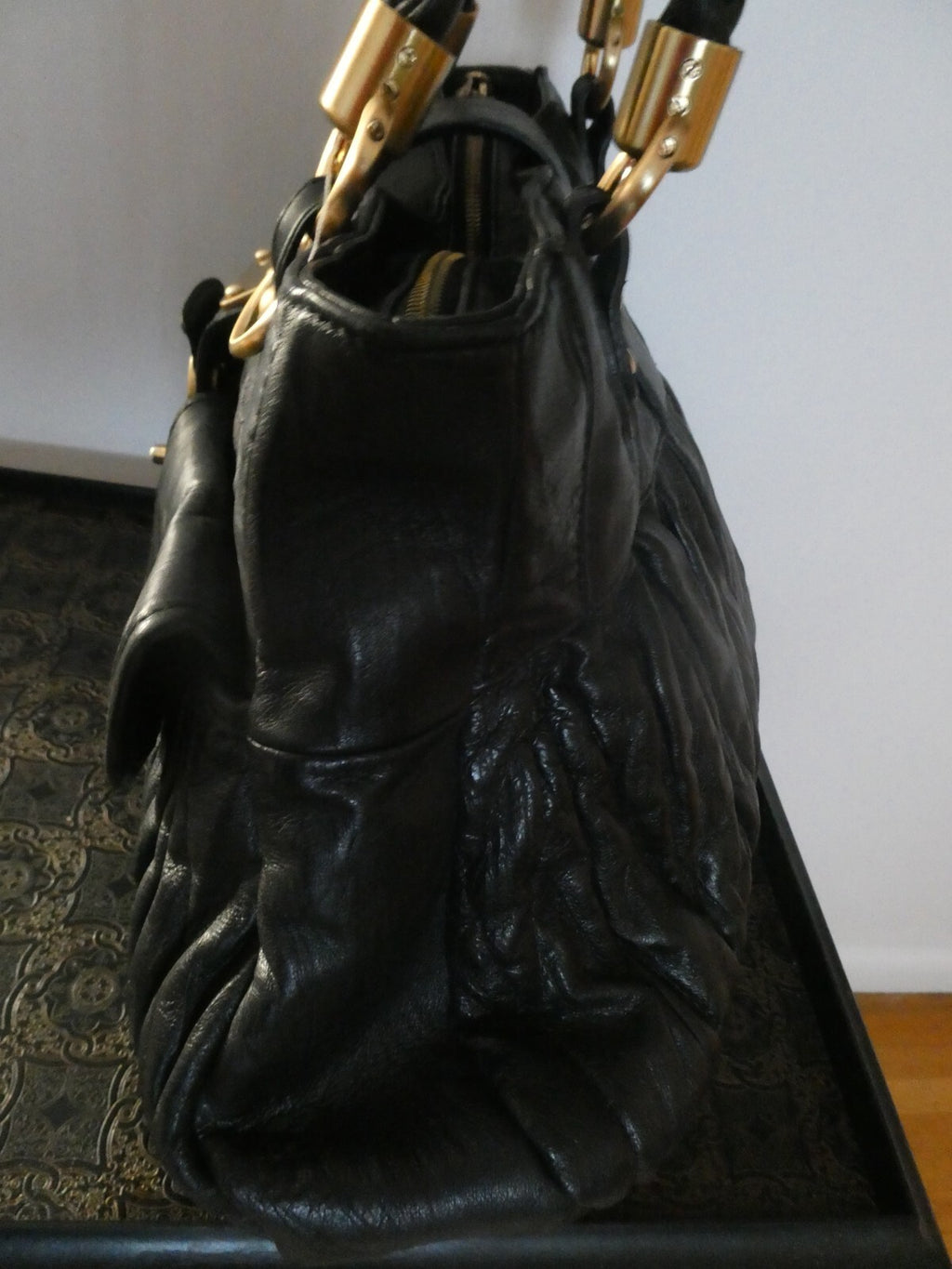 Steven by Steve Madden Women’s Black Genuine Leather Shoulder Bag Gold Turn Lock