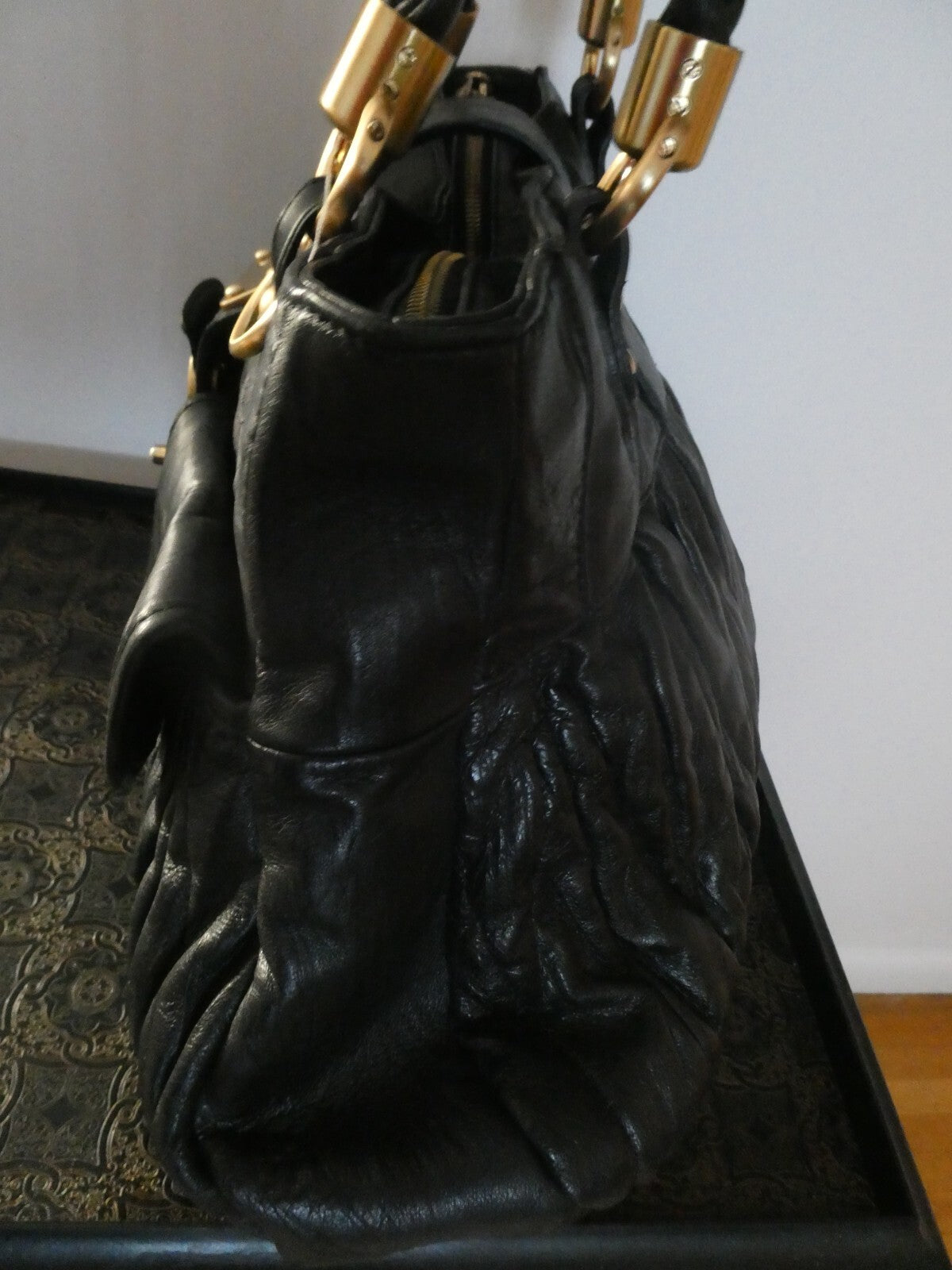 Steven by Steve Madden Women’s Black Genuine Leather Shoulder Bag Gold Turn Lock