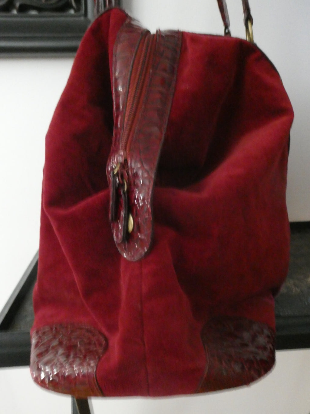 Unbranded Women's Burgundy Velour/Leather Xlarge Bag