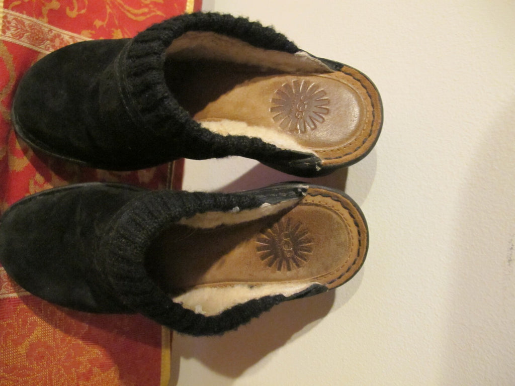 Ugg Australia SN 1934 Black Suede Sheep Shearling Lined Women’s Slippers Size 6