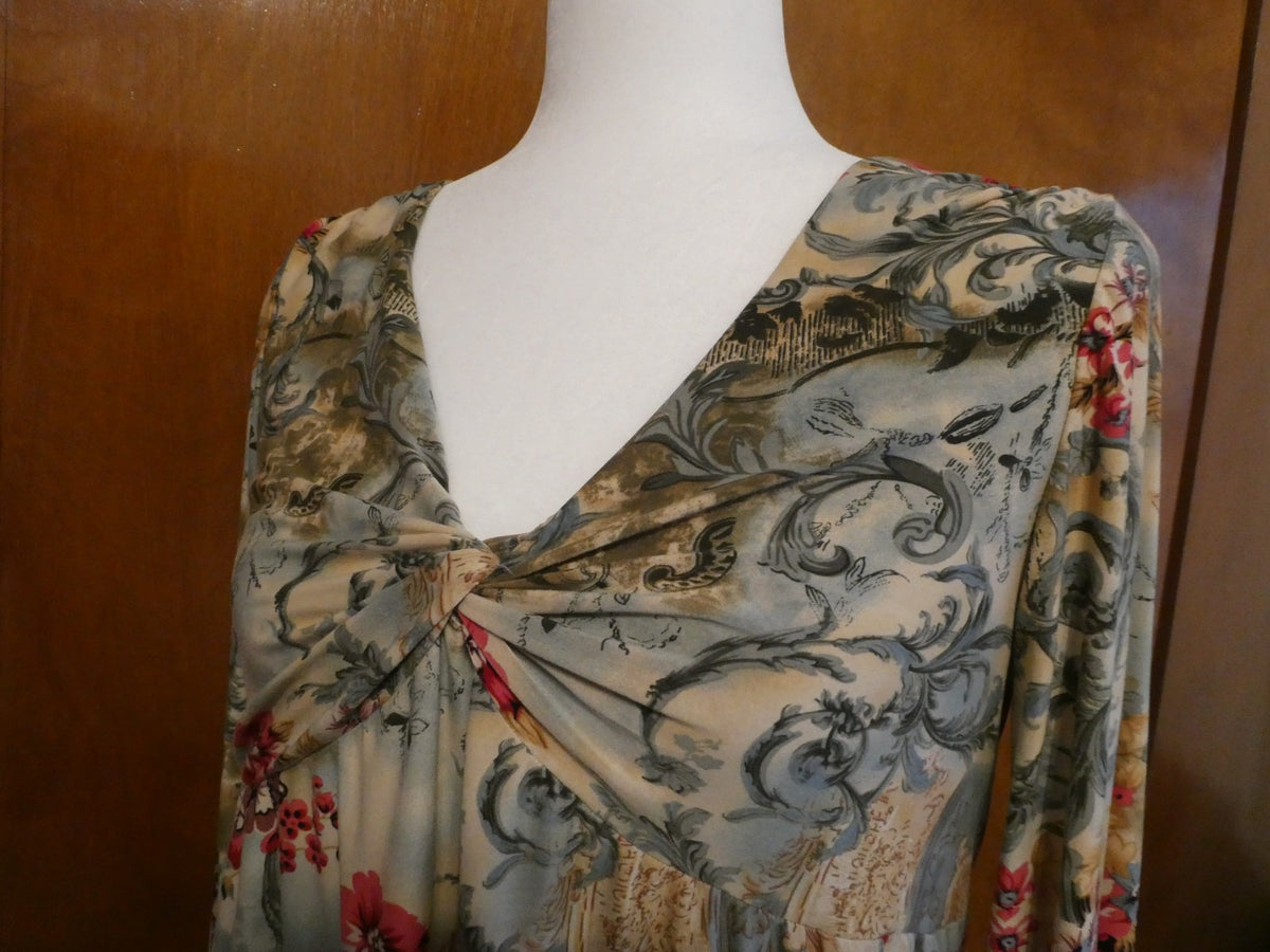 Motherhood Maternity Floral Twist Front Top Size Large Boho Long Sleeve Blouse