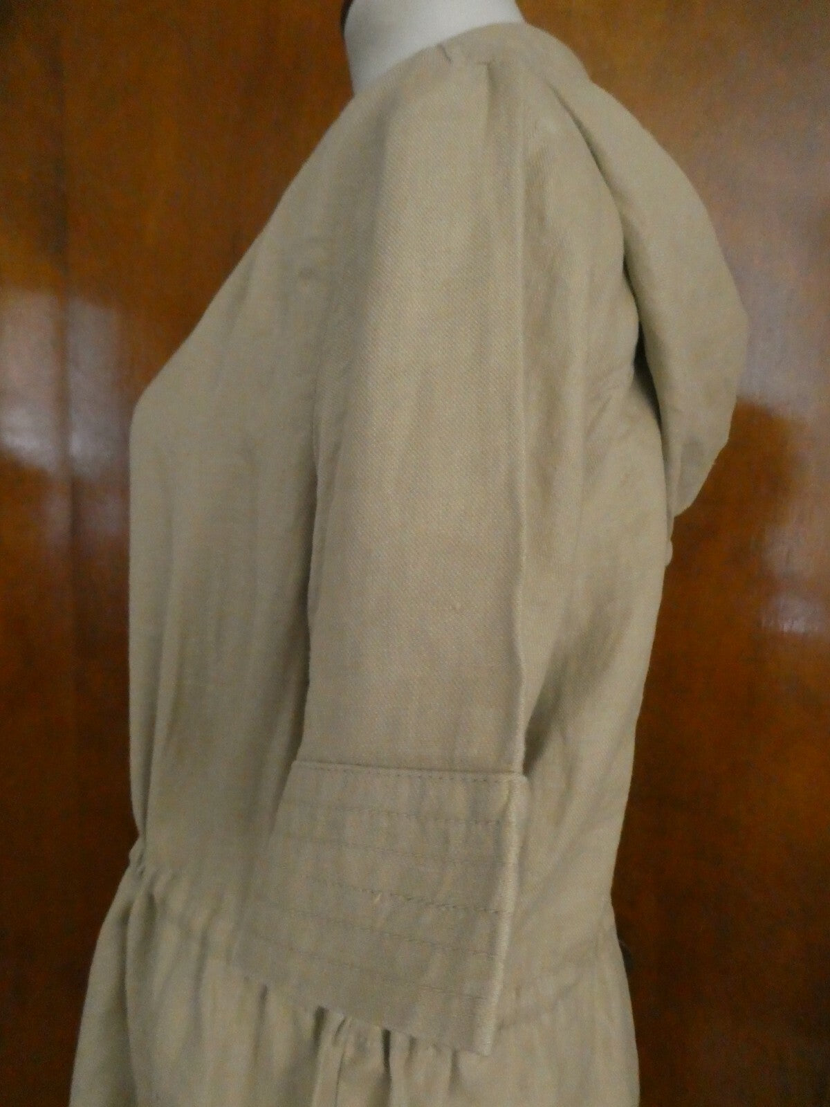 Live a Little linen beige stylish hooded tunic jacket top size Large