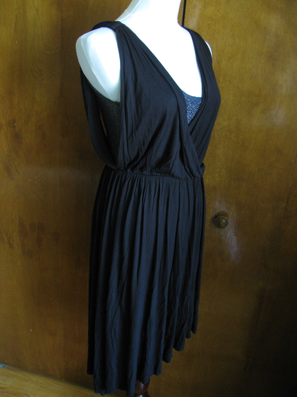 Free People Women Draping Over Black Combo Soft Rayon Dress Small 