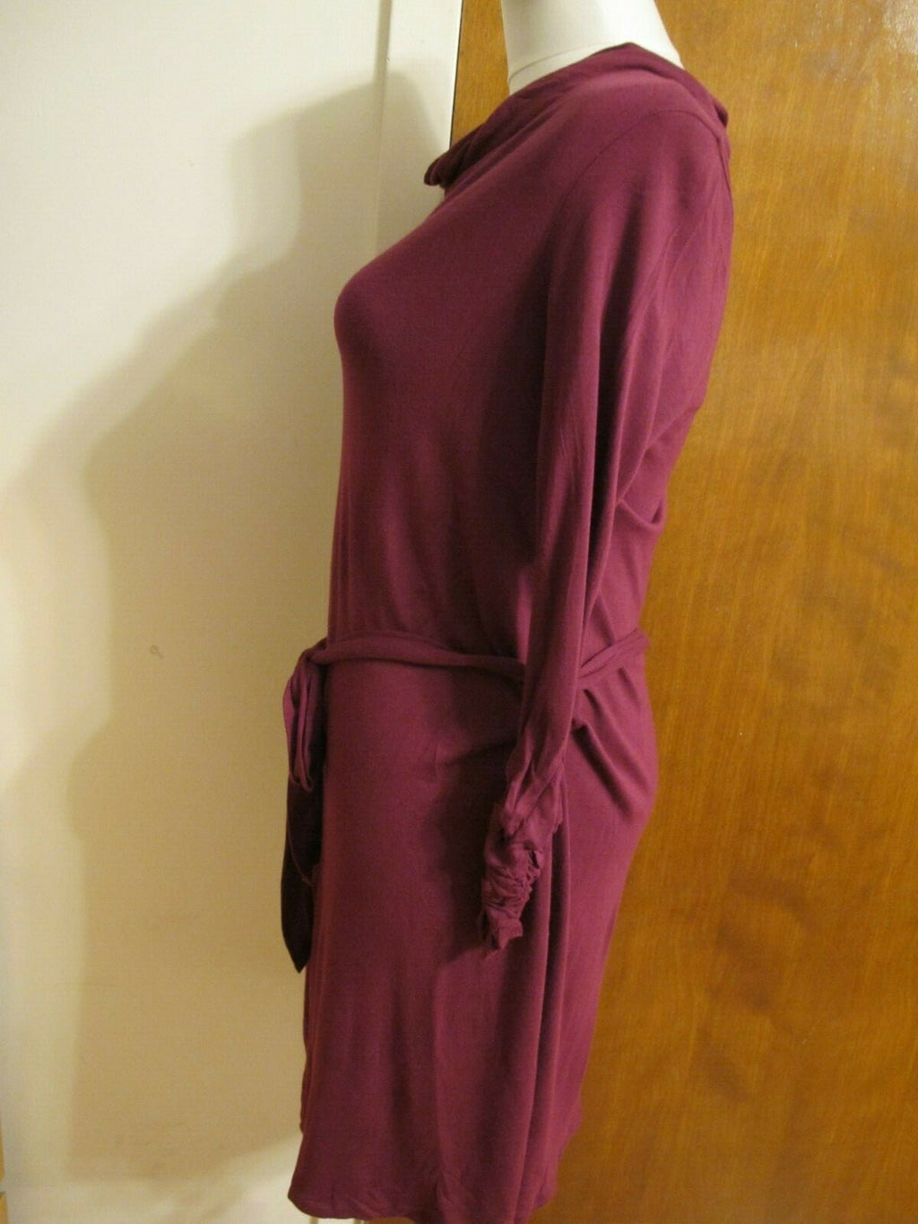 Gap Women's Burgundy Rayon Belted Long Gathered Sleeves Dress XS