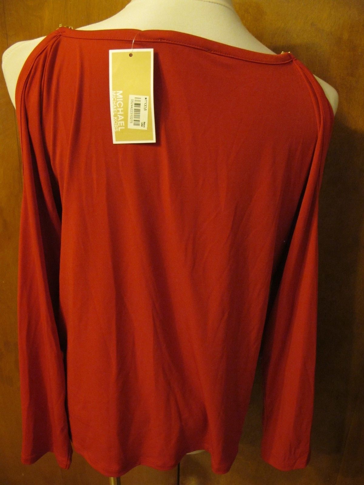 Michael Kors women’s red chain trim gold shoulder top New