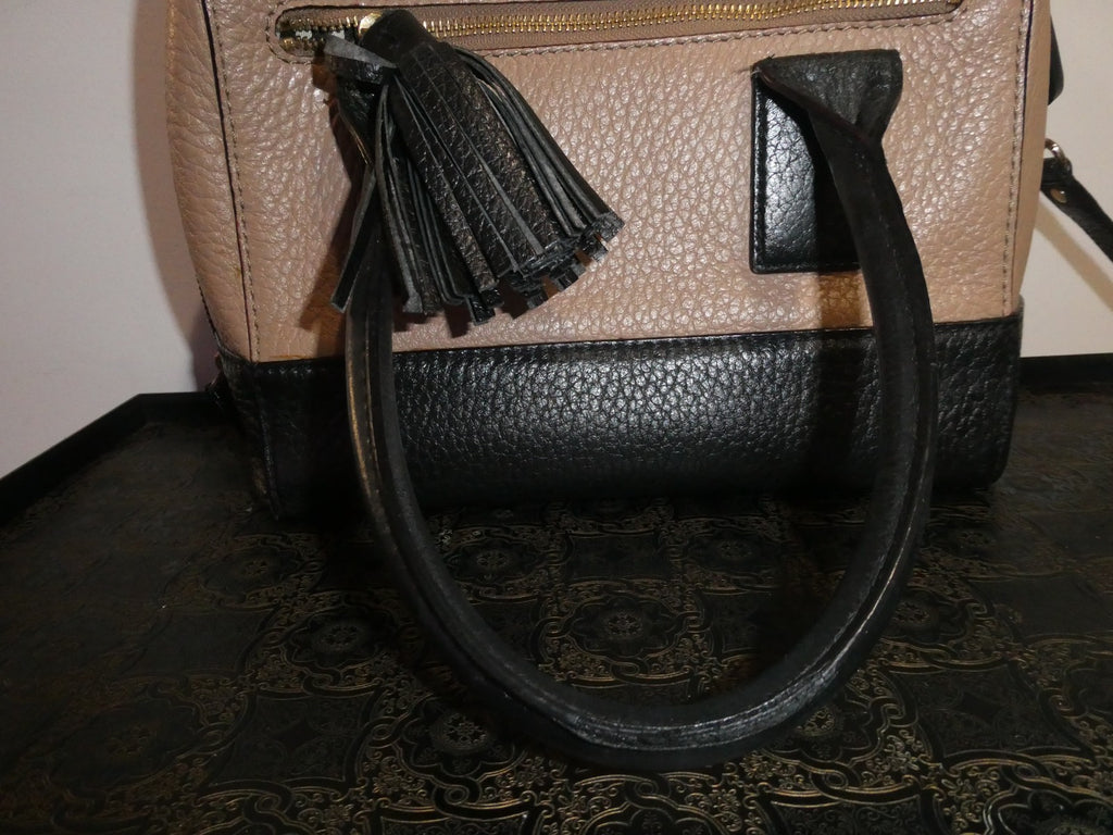 Kate Spade Women's Leather Tote Crossbody Bag Beige/Black Medium