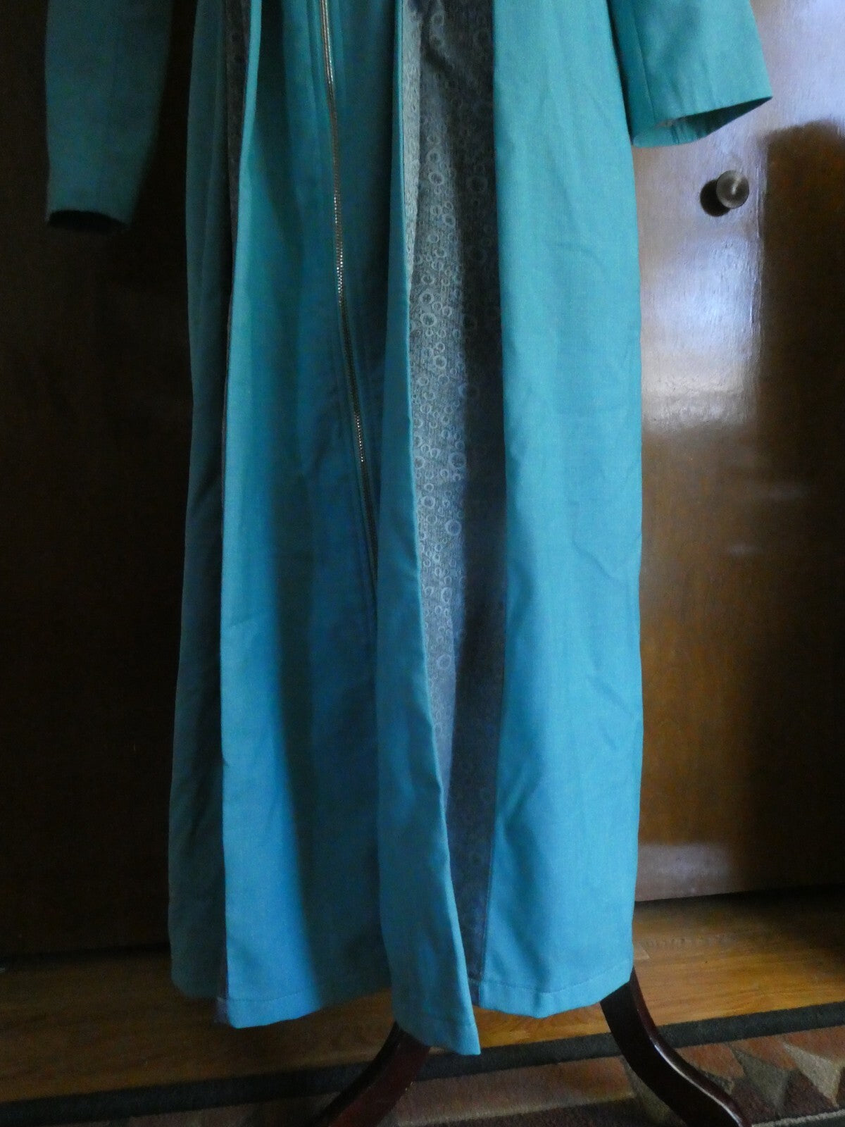 Opal Islamic women light sea green lined full zip belted long hooded coat US14