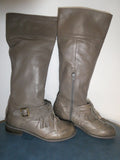 Lucky Penny Tall Fringe Boots Women’s 7.5B Gray Taupe Leather Knee High Boho