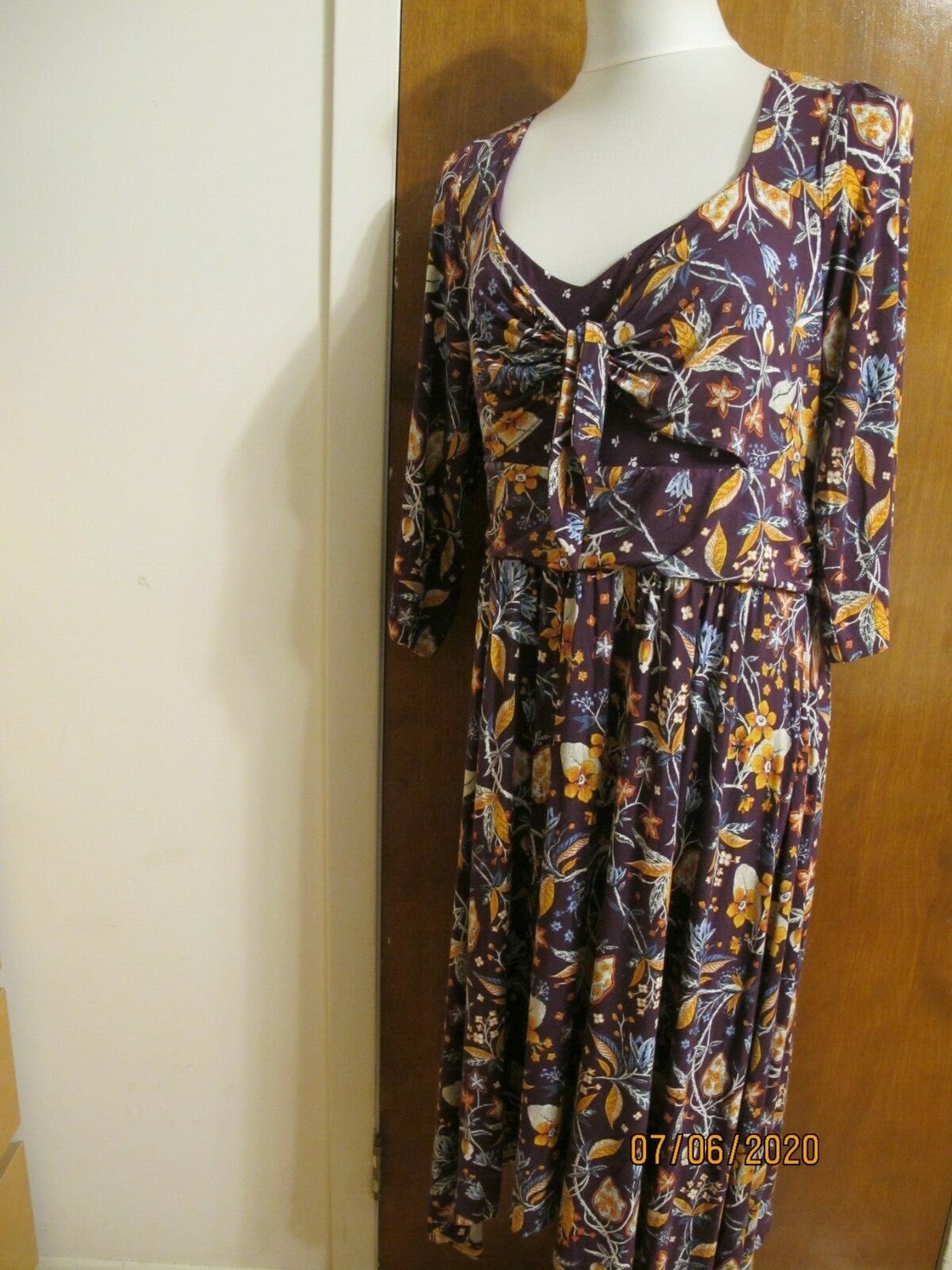 Anthropologie Maeve Women’s Motif Dress Front-Tie 3/4 Sleeve Xlarge