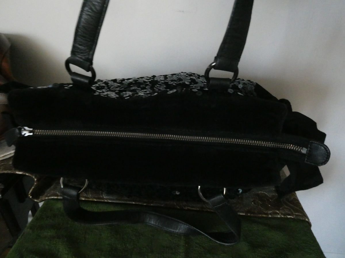 Juicy Couture Evening Black Velvet Leather Shoulder Handbag Purse USA