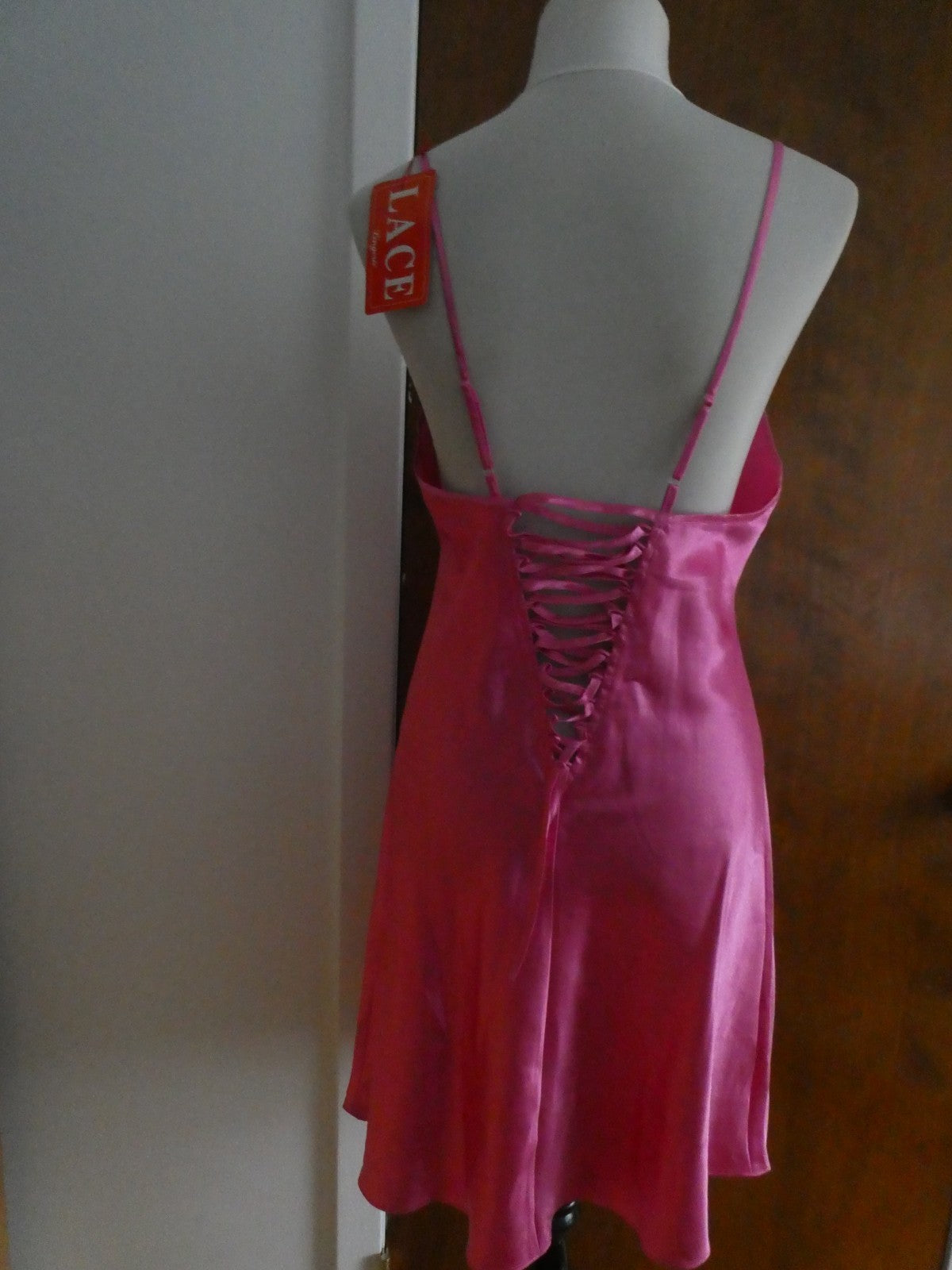 LACE Lingerie Satin Pink Chemise Slip Dress Made in Israel Sz XLarge(fits large)