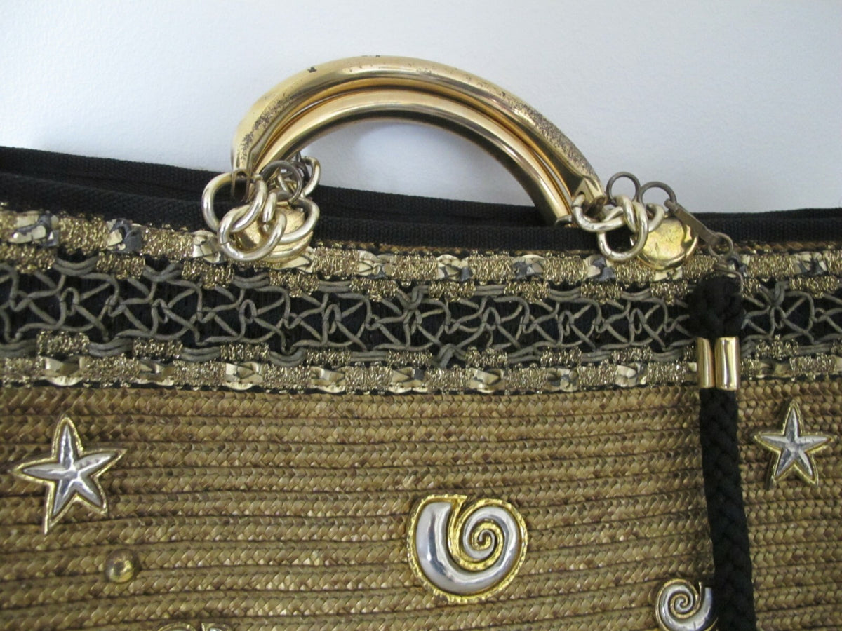 Women's Summer Gold Large Zippered Tote Handbag Made In Italy