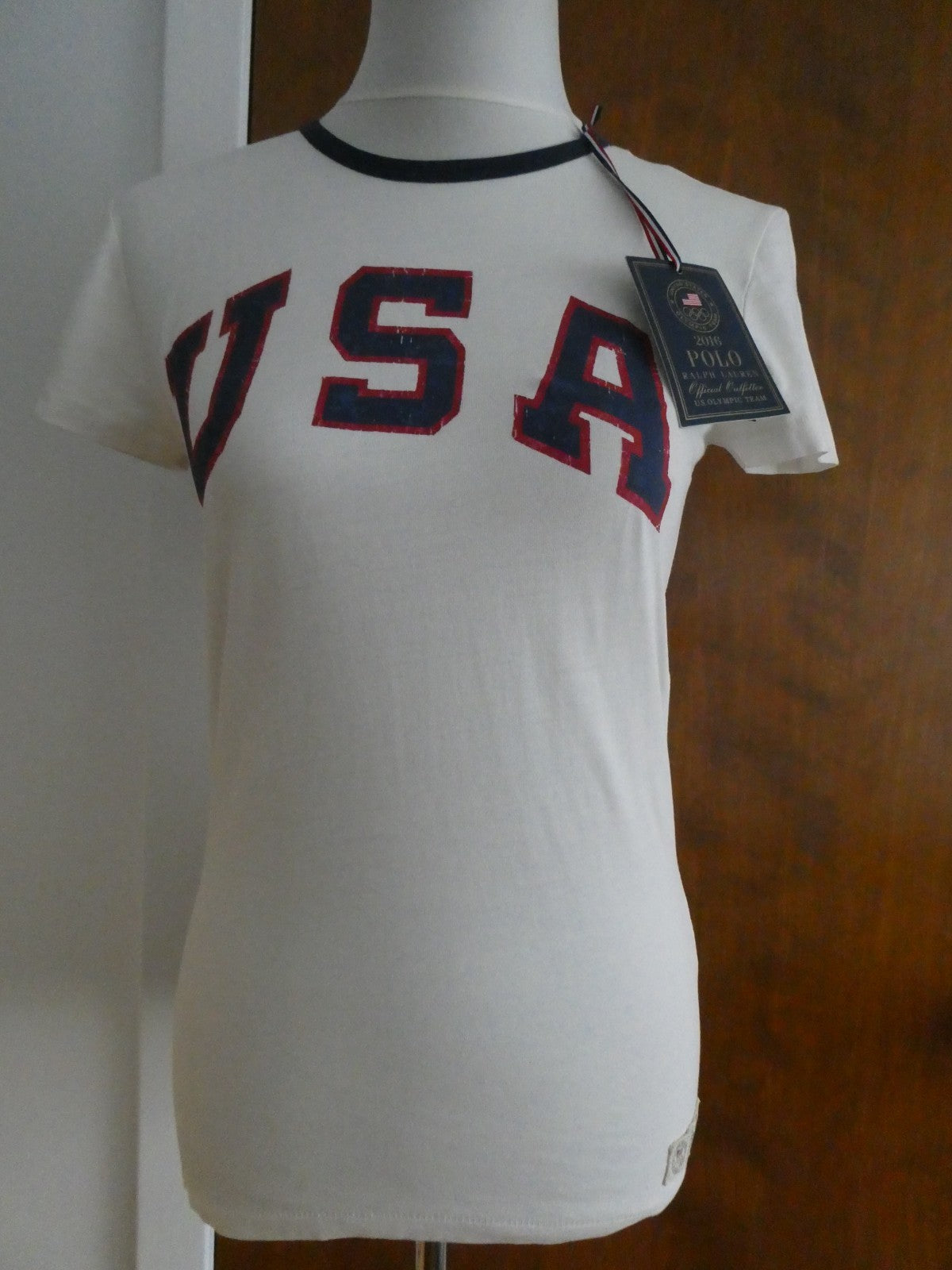 Polo Ralph Lauren 2016 Team USA Olympic T-Shirt Women White Cotton Authentic