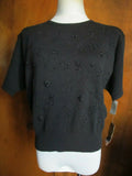 Liz Claiborne women's  black cotton  embroidered beaded sweater Medium