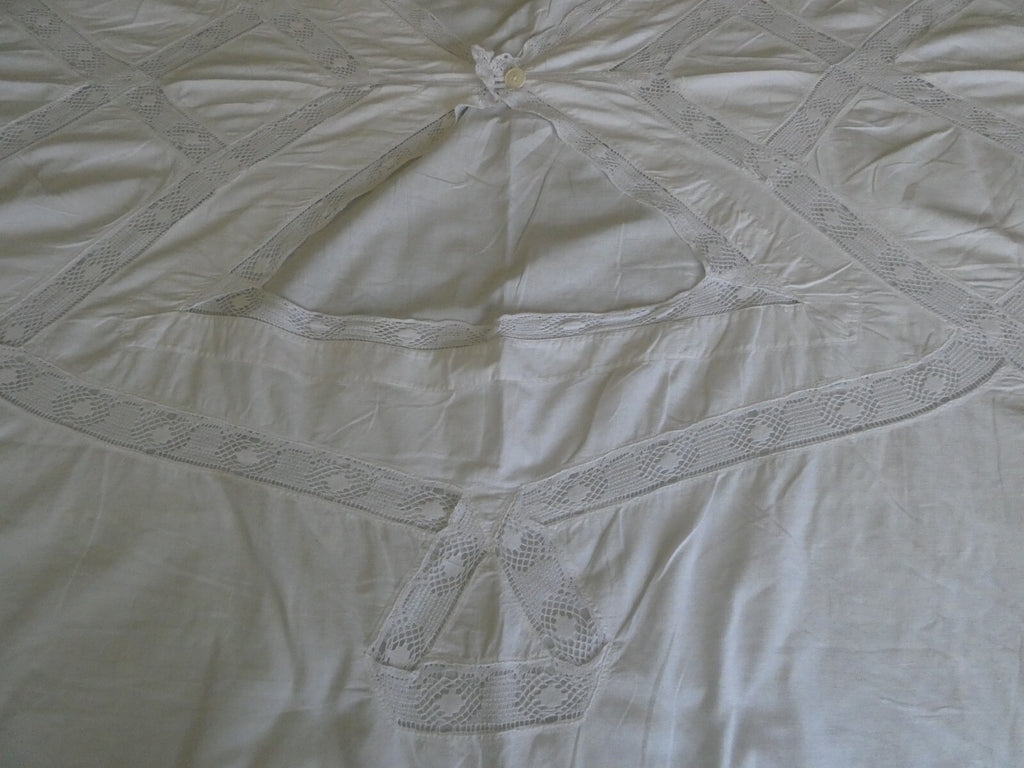 Vintage Crocheted Cotton Duvet Cover White 1970s 77”x 68" Custom Made