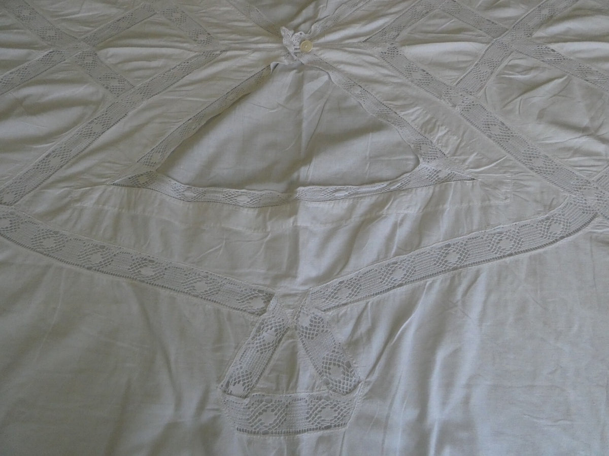 Vintage Crocheted Cotton Duvet Cover White 1970s 77”x 68" Custom Made