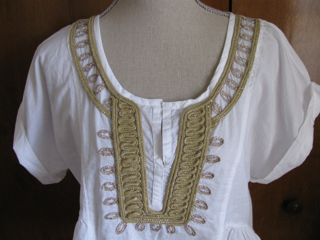 Calvin Klein Jeans women's white cotton trimmed lurex top Size Medium NWT