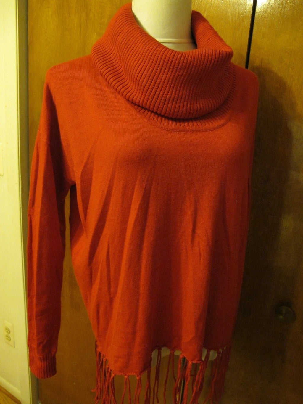 Michael Kors Women’s Red Fringe Hem Cowl Neck Sweater New