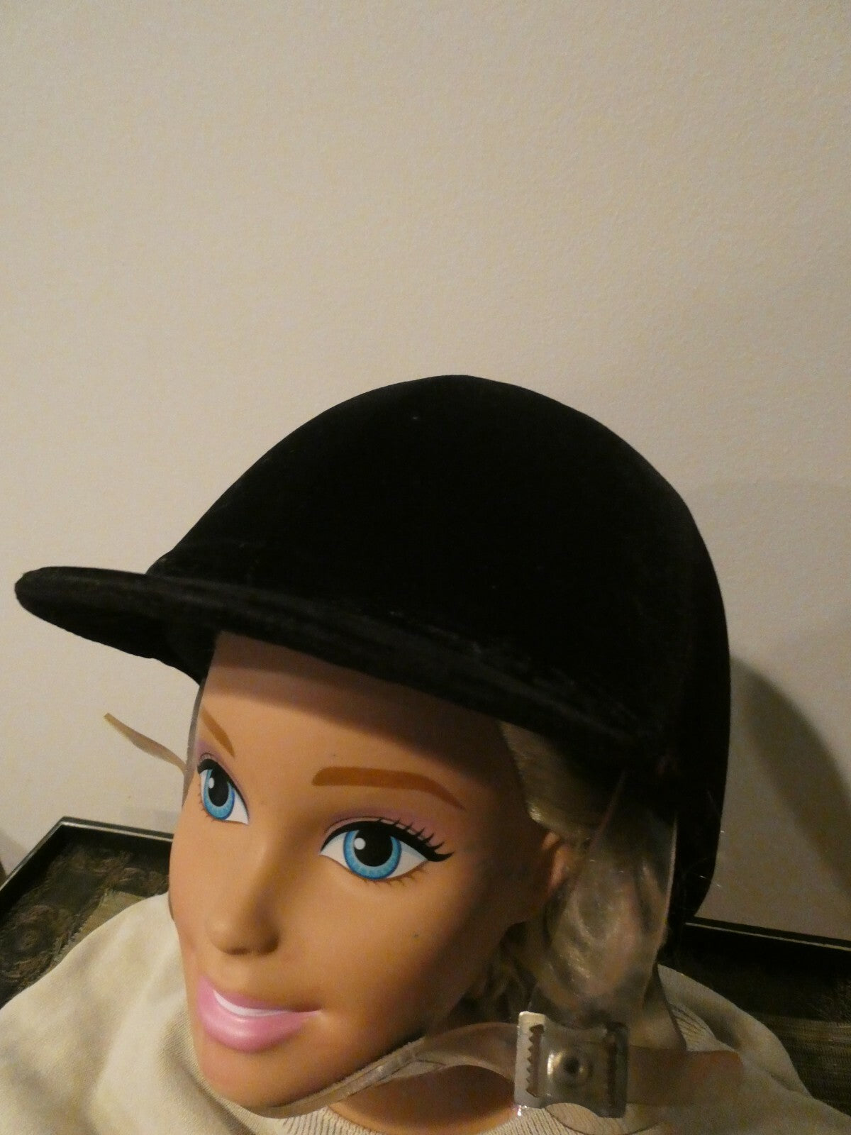 Ladies black/dark purple velvet riding helmet decorated bow at the back Small