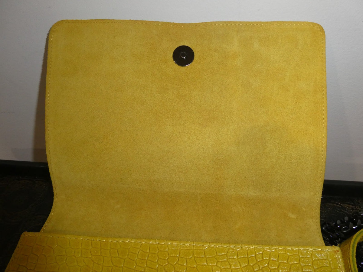 Italian Genuine Leather Chain Shoulder Crossbody Bag 9x7x 2 Mustard Yellow Italy