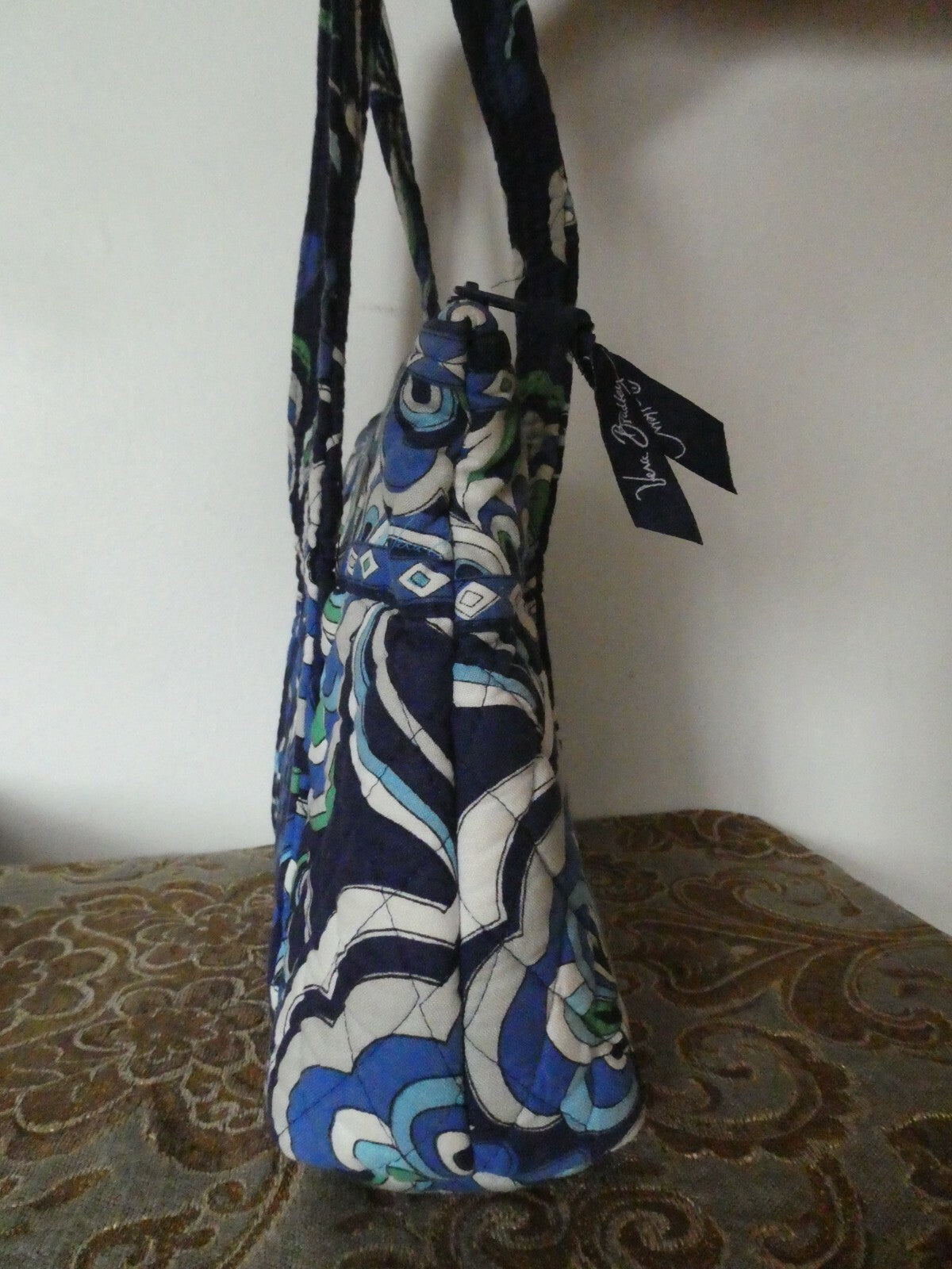 Vera Bradley Women's Blue/Gray/Green Shoulder Quilted Zippered Bag